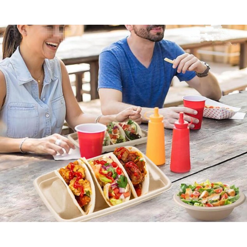 Ebonee Disposable Taco Holders with 3 Dividers, Paper Taco Plates