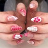 French Tip Press on Nails Medium Almond Summer Flower Fake