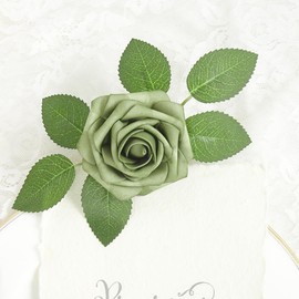 YEEFLORA Artificial Flowers, 25pcs Artificial Rose for DIY Wedding Bouquets Centerpieces Flowers Arrangements, Elf Green Fake Flowers with Stems for Bridal Shower Graduation Events Decoration