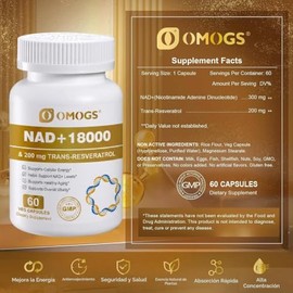 OMOGS Nad 300 Mg  Trans-Resveratrol 200 Mg, Suplemento De Nad Puro, Máxima Absorción, Suplemento Potenciador Para La Reparación Del Adn,