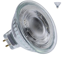 Satco LED MR16 Spotlight 5.5W 50W Equivalent 2700K Warm White 90+ CRI 15° Beam GU5.3 Bi-Pin Base 12V Dimmable Clear Finish – Part S12360