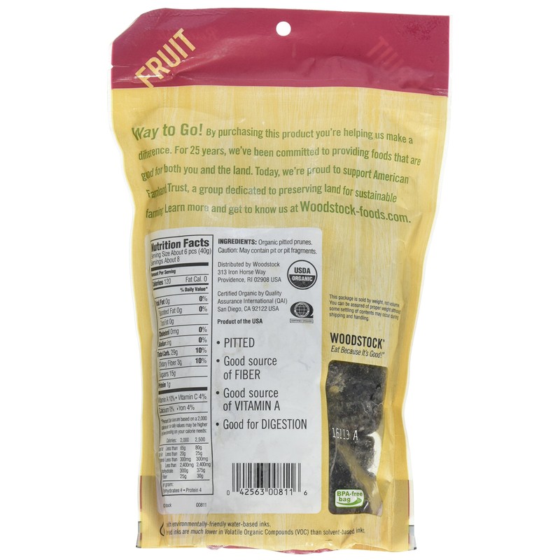 Woodstock Prunes, Organic, California Pitted, 11-Ounce (Pack of 2)