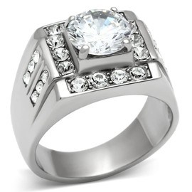 YourJewelleryBox Mens Men's Solitaire Simulated Diamond Ring Steel Not Tarnish Size S Tk348Pb