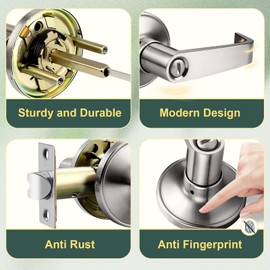 Lepushom 2 Pack Contemporary Brushed Nickel Door Handles Interior with Lock, Privacy Door Handle Lever for Bedrooms and Bathrooms, Suitable for Modern Home Decor