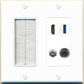RiteAV HDMI and Coax USB3 + 3.5mm Jack Wall Plate - Brush [White]