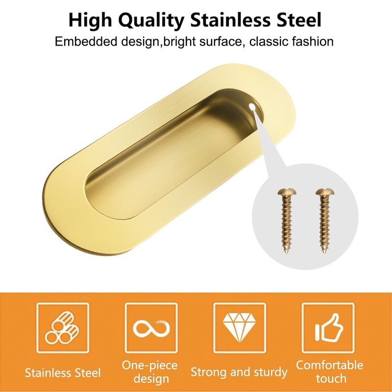 MOROBOR 2Pcs Bright Gold Stainless Steel Side Hole Flush Pull,