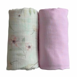 Ultra-Soft Organic Muslin Swaddle Blankets – 70% Bamboo & 30% Cotton, 2-Pack – Gentle, Breathable, Lightweight, Soft Muslin – 47 x 47 inch, Organic Soft Baby Wraps (Spring Floral&Blush Pink)
