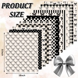 JarThenaAMCS 12Pcs Bow Cotton Fabric Bundles 18 x 22 Inch Plaid Dot Stripe Heart Bow Fat Quarters Black Milky White Sewing Fabrics for DIY Craft Party Decor