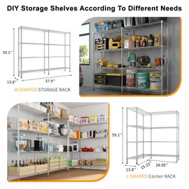 Ynredee 58'' Adjustable Storage Shelves,Heavy Duty Metal Shelving,Wire Garage Shelving Unit Metal Shelves for Storage Adjustable Shelving Rack for Pantry Kitchen Garage Commercial School (4 Tier)