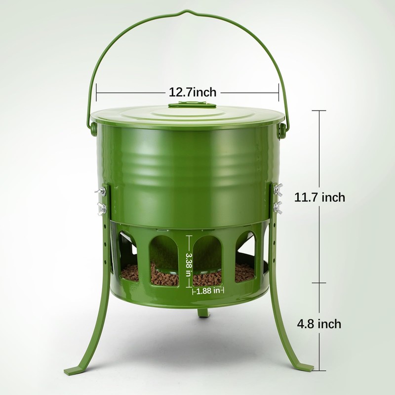 Tgeyd Metal Bucket Chicken Feeder, 20LB Large Capacity Poultry Feeder