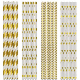Paper Straws, Gold Drinking Straws, Paper Straws, White Straws for Wedding, Birthday, Cocktail Party Accessories