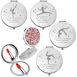 Fumete 4 Piezas Regalo Inspirador de Gimnasia para Niñas y Mujeres Espejo de Bolsillo Espejo de Maquillaje Compacto con Lupa de Mano para Gimnasta Regalo de Agradecimiento Entrenador (Rosa Rojo)