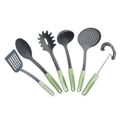 FACKELMANN Küchenhelfer Ecolution Set, umweltfreundliches Kochbesteck, nachhaltige Kochutensilien für beschichtete Töpfe und Pfannen (Farbe: Mintgrün/Lichtgrau), Menge: 1 x 6er Set