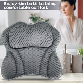 Purpledi Bath Pillow, Bath Pillow as Neck and Neck Pillow Bathtub with 4D Air Mesh Technology, Neck and Back in the Bath with 6 Suction Cups, Bath Headrest for Home Spa