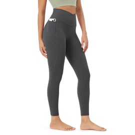 ODODOS Cloud Feeling Crossover 7/8 Leggings with Pockets for Women 25" V High Wasit Lounge Yoga Pants, Charcoal, Small