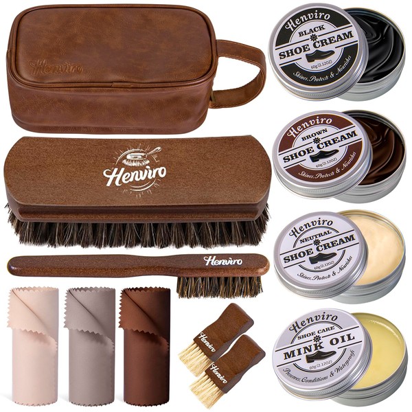Henviro Leather Shoe Shine Kit For Men - 12 PC