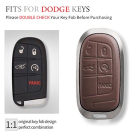 OFFCURVE for Dodge Jeep Key Fob Cover, Car Key Cover Case for Dodge Charger Challenger Dart Journey Durango Grand Caravan RAM Chrysler 200 300 Smart Key Car Accessories Holder Protector, Brown