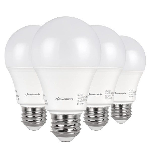 DEWENWILS 4-Pack LED Light Bulb, 100W Equivalent LED Bulbs, 1500LM 5000K Daylight Led Light Bulbs, Energy Saving 14W, E26 Medium Screw Base, Non Dimmable, UL Listed
