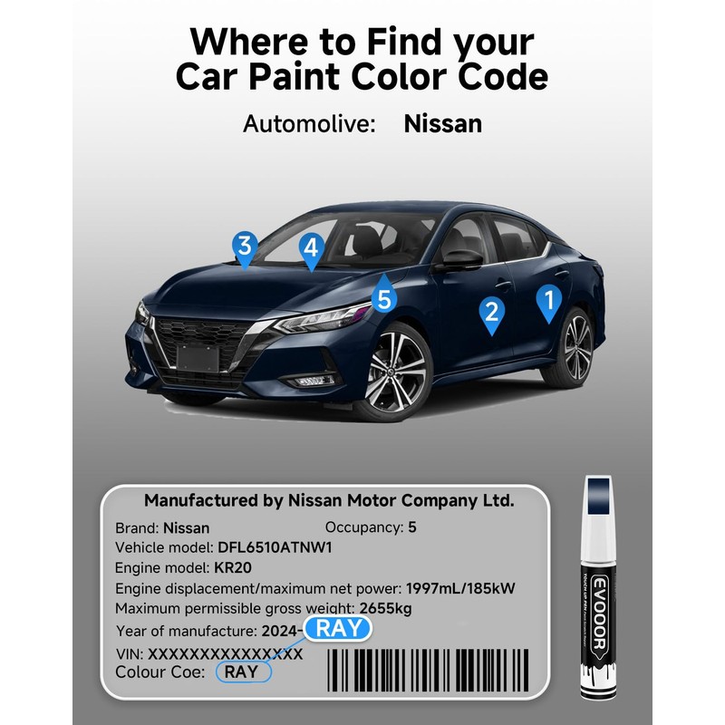 RAY Deep Blue Pearl Touch Up Paint Compatible with Nissan