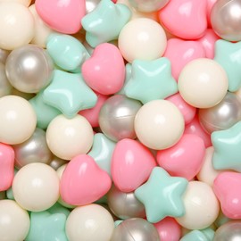 TRENDPLAY Ball Pit Balls Stars : Different Shapes - Mix Stars Shapes for Kids, Perfect for Parties, Pink Green Blue White Gray 50 100 200 500 Pack (Pink Mix Green, 50)
