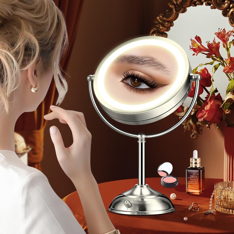 20x Large Lighted Makeup Mirror, Rechargeable 8.6" Magnifying Makeup Mirror,