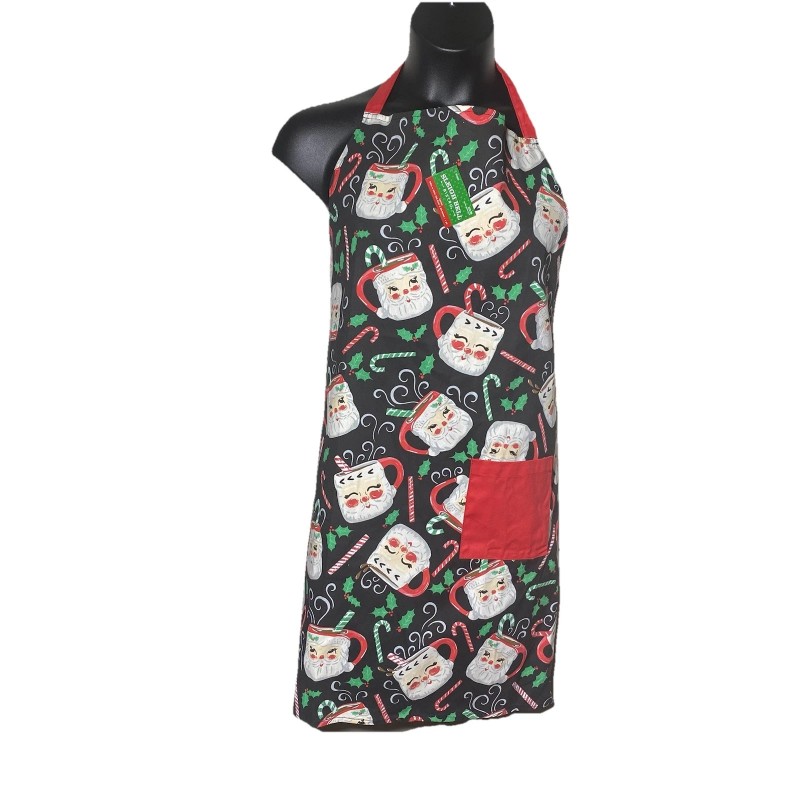 Sleigh Bell Bistro Santa Expression Mug Print Cotton Apron 26”x33”