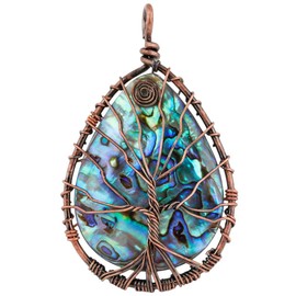 Nupuyai Crystal Stone Abalone Shell Pendant Necklace for Women, Men's Copper Wire Wrapped Seashell Pendant