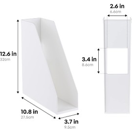 carrotez Open Front Magazine File Holder, Plastic Magazine Rack, Vertical File Organizers for Desk, Office Organization Essentials, 10.8" x 3.7" x 12.6" - 2 Pack, White