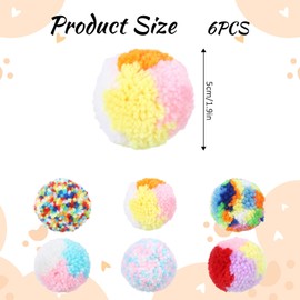 FdcLixuvol 6 PCS Cat Pom Pom Balls, Cats Balls Toy Multicolor Cat Toys for Indoor Cats Kitty Yarn Puffs Small Plush Soft Ball Lightweight Interactive Indoor Kitten Chasing Toy