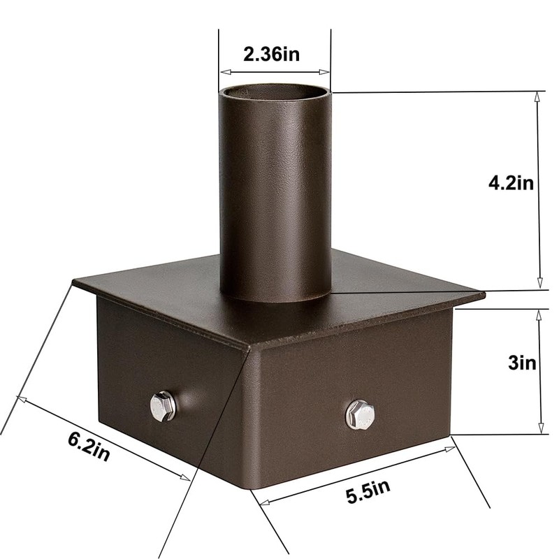 6" Square Pole Mount with 2-3/8" O.D. Tenon Adaptor Bracket,