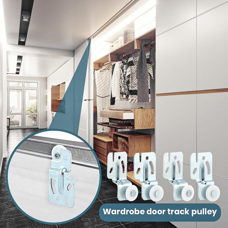 Closet Sliding Door Hardware Wardrobe Door Roller Kit, 4pcs Closet