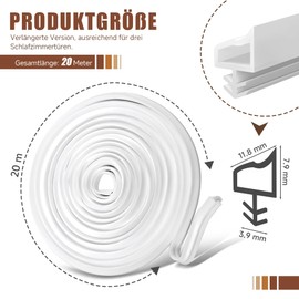 Door Seal 20 m White for Room Doors & Door Frames, Rubber Seal Made of TPE for Sound Protection, Draught Excluder and Seal, Door Frame Seal for Indoor & Wooden Frame, Moisture Resistant