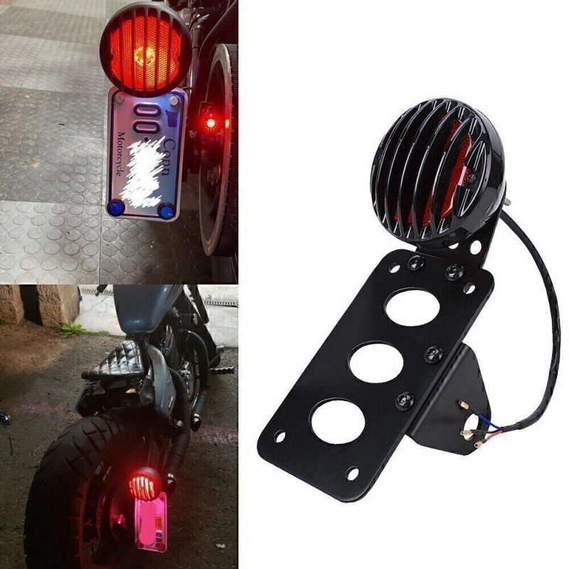 Gearzaar Side Mount License Plate Bracket Motorcycle LED-Light Holder For