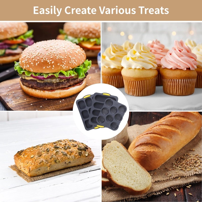 Set of 6 Hamburger Bun Pans for Baking, 4/8/9-Cup Hamburger