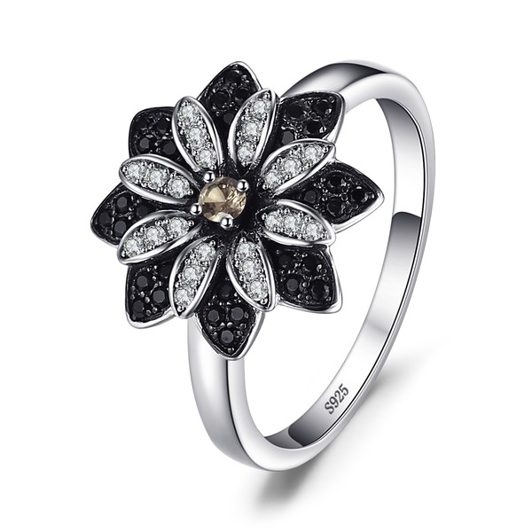 JewelryPalace Daisy Flower Sunflower Genuine Natural Smoky Quartz Black Spinel