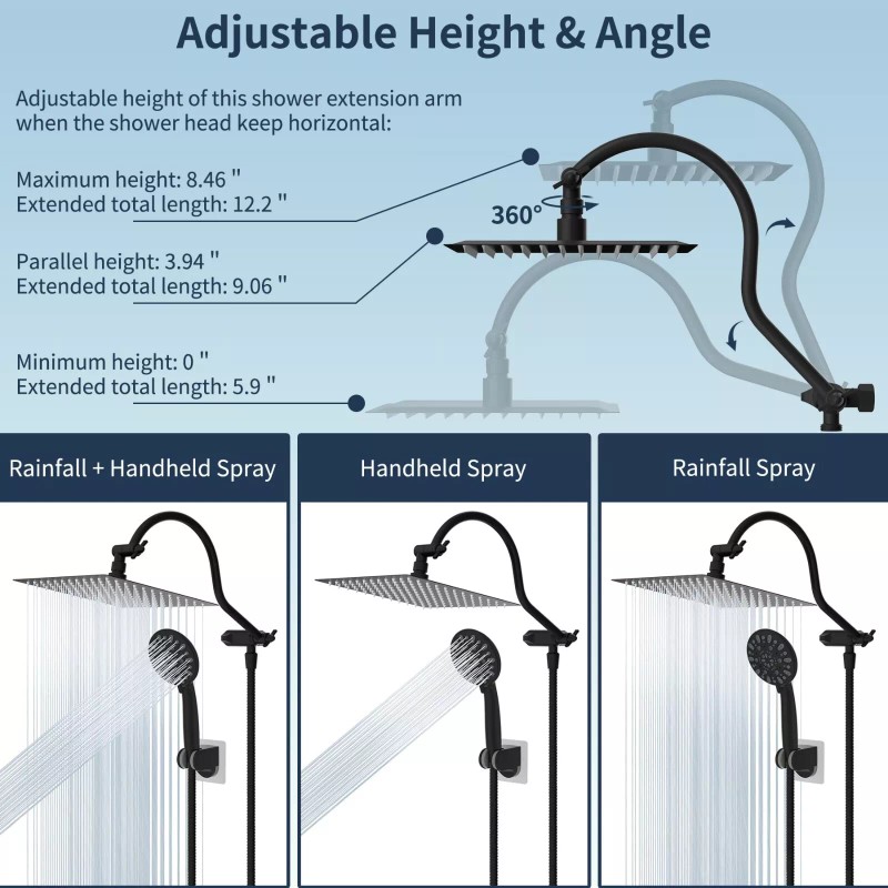 Hibbent All Metal Showerhead,10' - Square 10'' - Matte Black