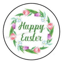 30 Pcs 1.5" Inch Happy Easter Tulips Stickers - Happy Easter Day Stickers - Tulip Stickers Envelope Seals Labels - D #AA61RK