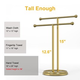 15” Standing Hand Towel Holder with Heavy Base Gold Towel Rack for Bathroom Vanity Countertop Stainless Steel Towel Holder Free Standing Towel Ring Hardware Accessories