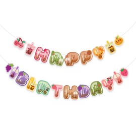 Bubble Milk Tea Happy Birthday Banner Milk Tea Birthday Bunting Banner Kids Women Man Birthday Party Boba Tea Party Decorations
