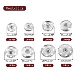 sourcing map 55 Sets Sewing Snap Buttons, 4 Sizes Press Buttons Metal Snap Fasteners for Clothes DIY Crafts, Silver
