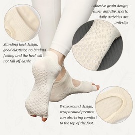 Sunolkie 3 Pairs Yoga Pilates Socks, Non-Slip Socks, Fitness Dance Socks for Women, Yoga Socks, Open Toe, Non-Slip, Made of Breathable Cotton, 3 Pairs, White + Black + Grey, One Size, White + black +