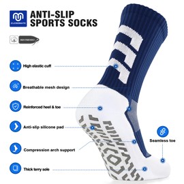 Closemate Grip Soccer Socks for Men Cushion Anti Slip Athletic Grip Socks for Soccer Football Basketball Yoga 3 Pairs(1BlackWhite1NavyBlue1White,Size M)