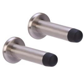 HANDLEZONE® 2 Pack 75mm / 3 inch Projecting Skirting Or Wall Mounted Door Stop, Concealed Fixing, Rubber Buffer Stopper - Satin Nickel