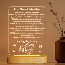 3D Lamp ‘Ich liebe dich Papa und Mama’ Night Light for Women, Men, Birthday, Father's Day, Mother's Day Gift, Soft Warm White LED Desk / Table Lamps