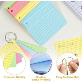 ZOBMIO 600 Pieces A3 Multicolor Index Cards Revision Cards with Metal Brochure Ring Double Sided Kraft Study Cards Revision for Office Home School Study Records