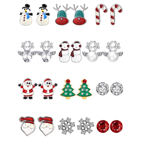 12 Pairs Christmas Stud Earring Drop Dangle Earrings Set