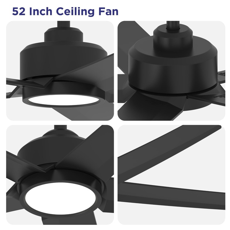 ocioc Ceiling Fans with Lights, 52 inch Black Ceiling Fan