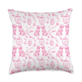 Preppy Pink & White Toile Golden Retriever Dog Throw Pillow