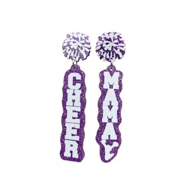 CHEER MAMA Earrings Acrylic Mom Glitter Letter Drop Dangle Earrings Game Day Cheerleading Mother's Day Gift-purple