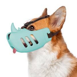 NACOCO Anti Bite Dog Muzzle - Dog Soft Mouth Rhino with Adjustable Strap Covers Breathable Silicone Cage Pet for Biting Chewing Small Medium (Blue Rhino, M)